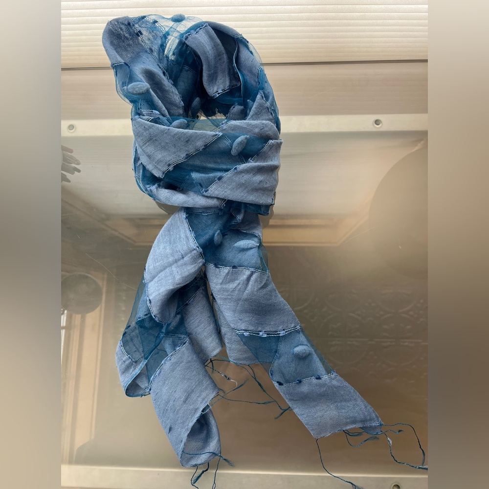 🪺New HAND WOVEN SILK PANEL SCARF/SHAWL-by BLUE PACIFIC | Vintage Denim Blue - Picture 8 of 17